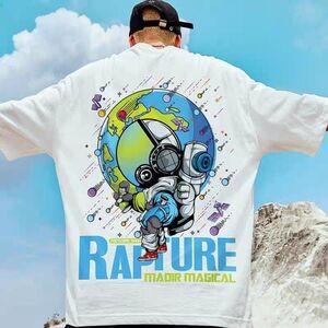 White Graphic T-Shirt with Astronaut Design